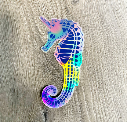 holographic skeleton seahorse sticker
