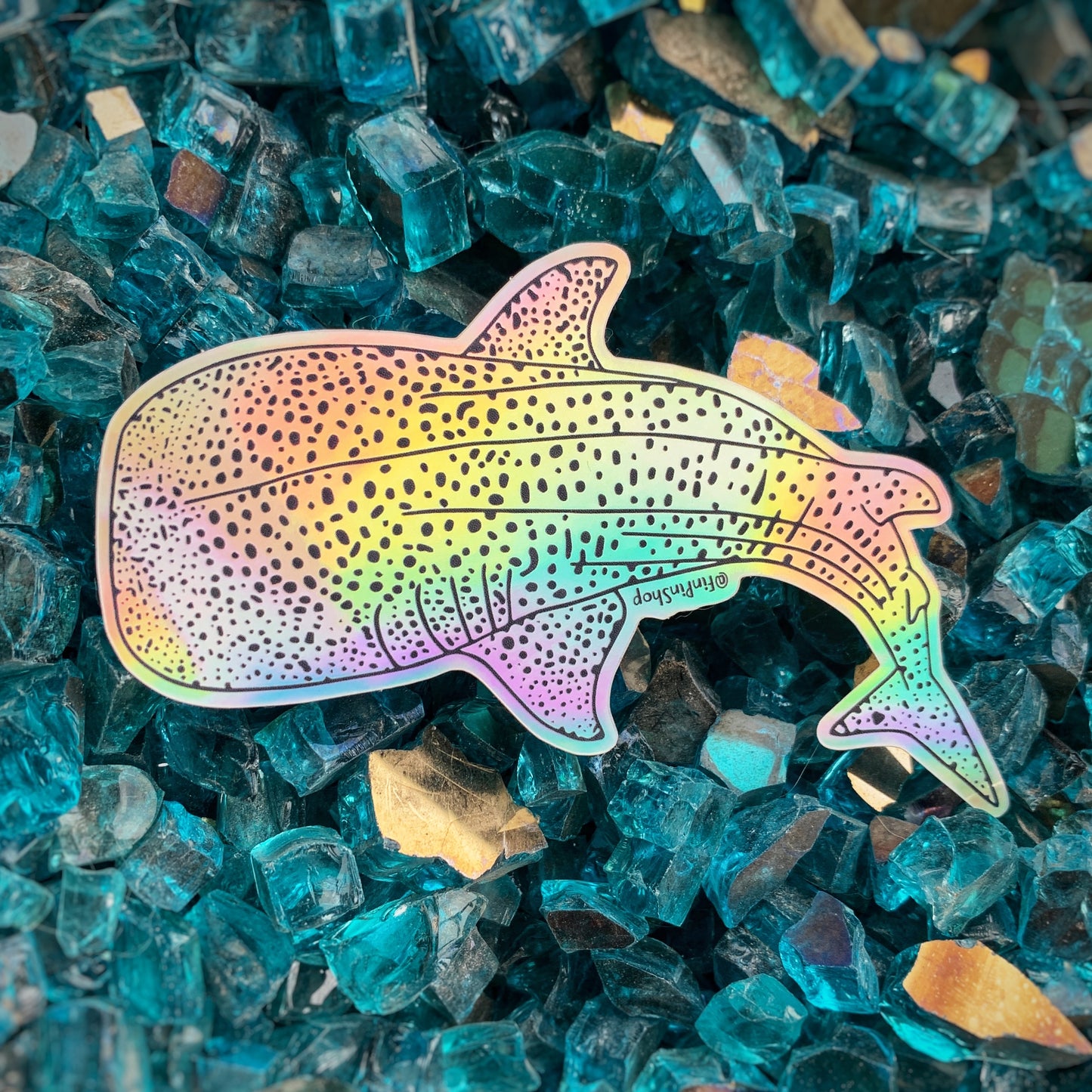holographic rainbow whale shark sticker