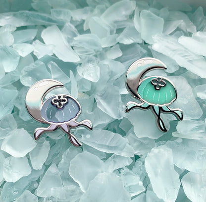 moon jelly enamel pins! 2 pin set! (1 purple + 1 green pin)
