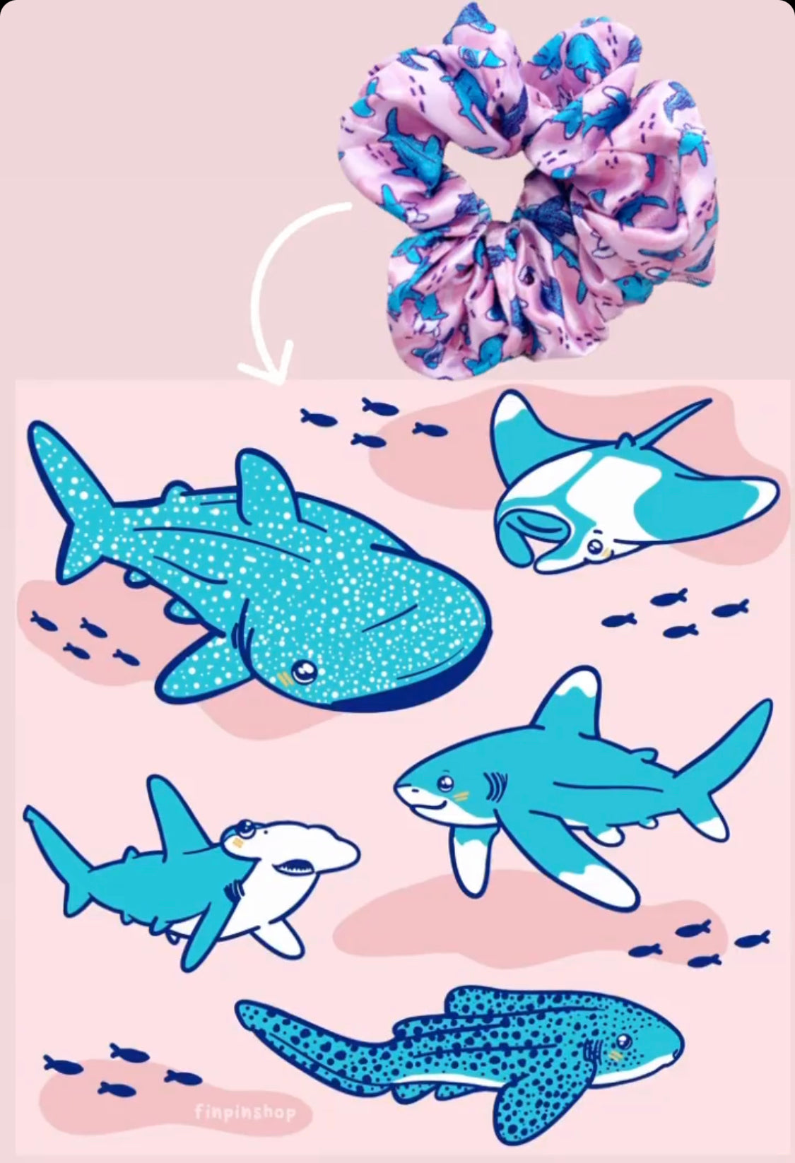 sharks & rays scrunchie